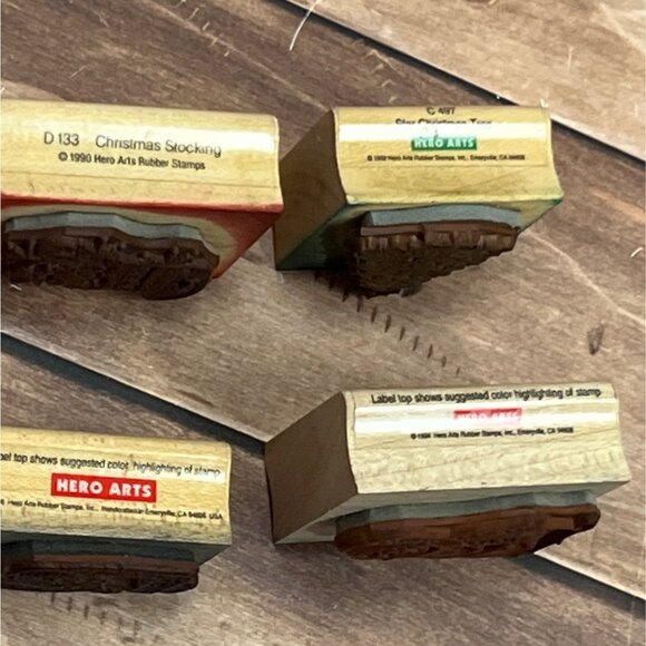 VINTAGE HERO ARTS LOT OF 4 RUBBER STAMPS STOCKING SNOWMAN CHRISTMAS TREE ANGEL - Picture 3 of 6